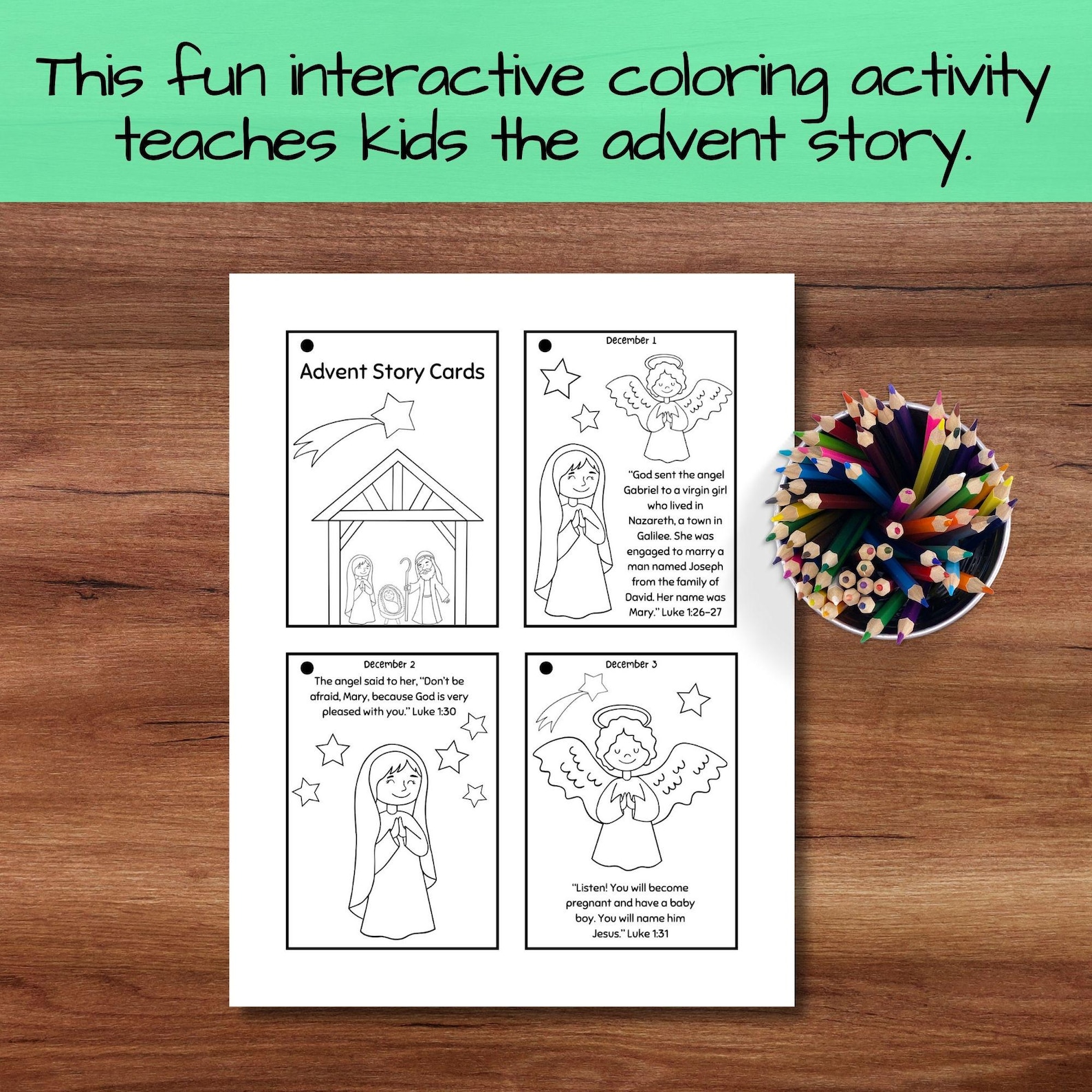 Advent Story Cards Bible Verse Activity Printable Christmas Nativity ...