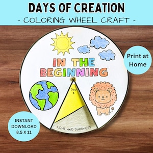 7 giorni della creazione, lavoretto biblico per bambini, lezione biblica della scuola domenicale, attività sui giorni della creazione, stampabile da colorare per la scuola domestica cristiana immagine 2