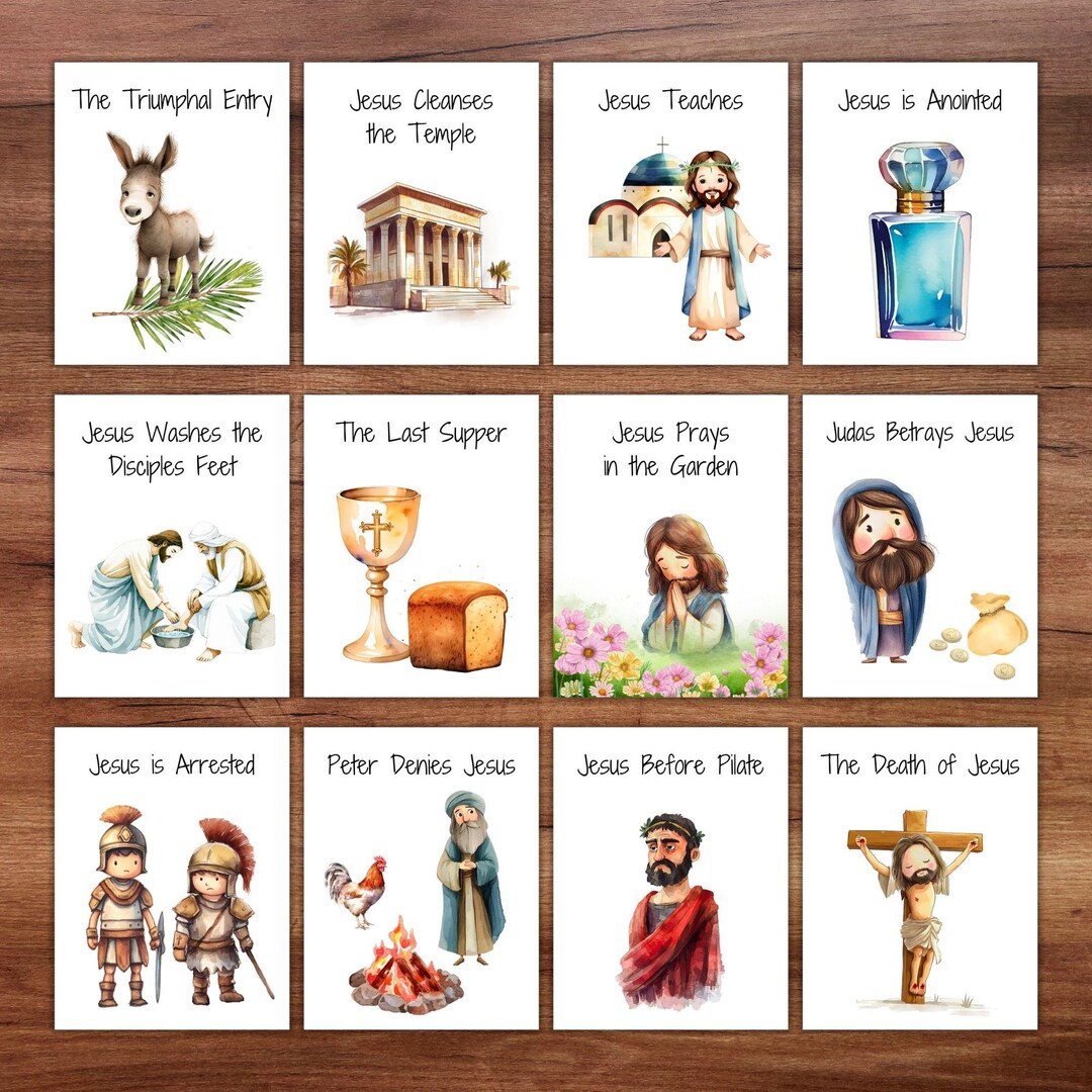Easter Story Holy Week Scripture Study Cards for Kids, Easter Advent ...
