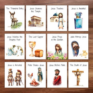 Easter Story Holy Week Scripture Study Cards For Kids, Easter Advent Sunday School Homeschool Printable, Bible Verse Cards Activity