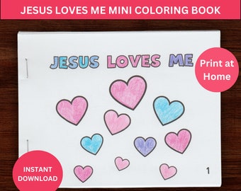 Jesus Loves Me Mini Coloring Book Craft, Kids Sunday School Song Activity, Bible Scripture Coloring Pages, Homeschool Children's Activity