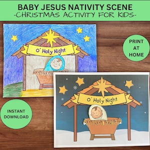 Christmas Bible Craft for Kids, Birth of Jesus Nativity Sunday School Craft, Christmas Story Printable, Religious Manger Advent Activity
