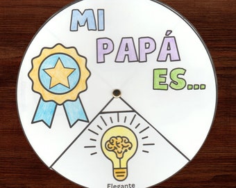 Spanish Father's Day Coloring Wheel Printable Activity, Mi Papa Es, Preschool Kindergarten Sunday School Craft, Homeschool Gift For Dad