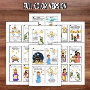 Tarjetas de historias de Adviento, actividad con versículos bíblicos, calendario de Adviento de la Natividad de Navidad imprimible, escuela dominical para educación en el hogar, actividad para colorear del nacimiento de Jesús imagen 4