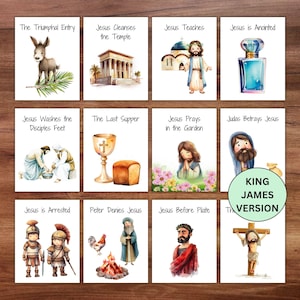 Oster-Advents-Karwoche Schrift-KJV Lernkarten für Kinder, Oster-Countdown-Sonntagsschule Homeschool druckbar, Familienklassenzimmeraktivität
