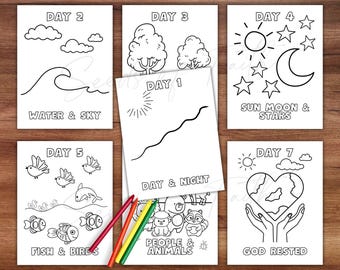 7 Days Of Creation Bible Story Coloring Poster Pages For Kids Sunday School Homeschool Activity Printable In The Beginning Genesis Lesson