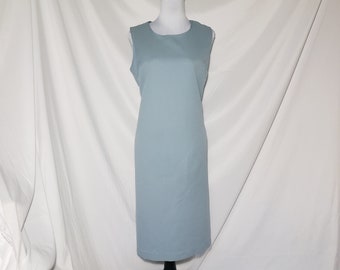 Vintage 70s Light Blue Academia Minimalist Sleeveless Polyester Shift Dress - 1970s Size Medium Large Pastel Midi Disco Summer Tank Dress