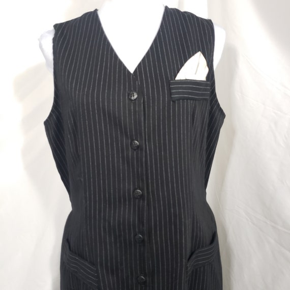 Vintage 90s Pinstripe Menswear Dark Academia Blac… - image 2