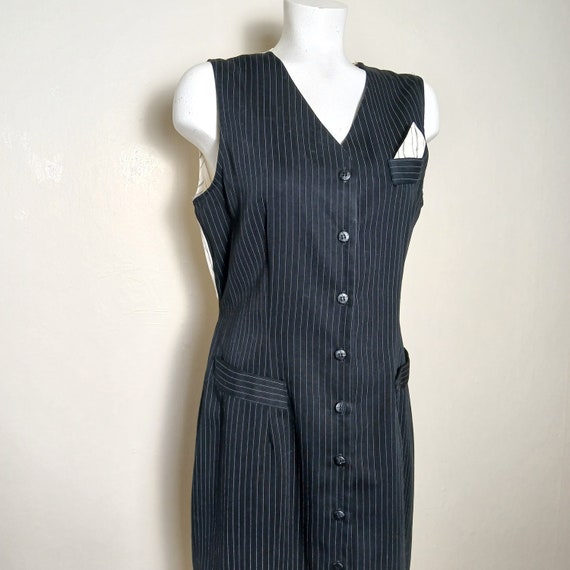 Vintage 90s Pinstripe Menswear Dark Academia Blac… - image 5
