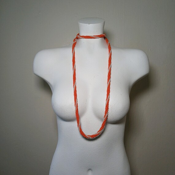 Vintage 70s 80s Orange Mid Century Mod Beaded Lon… - image 2