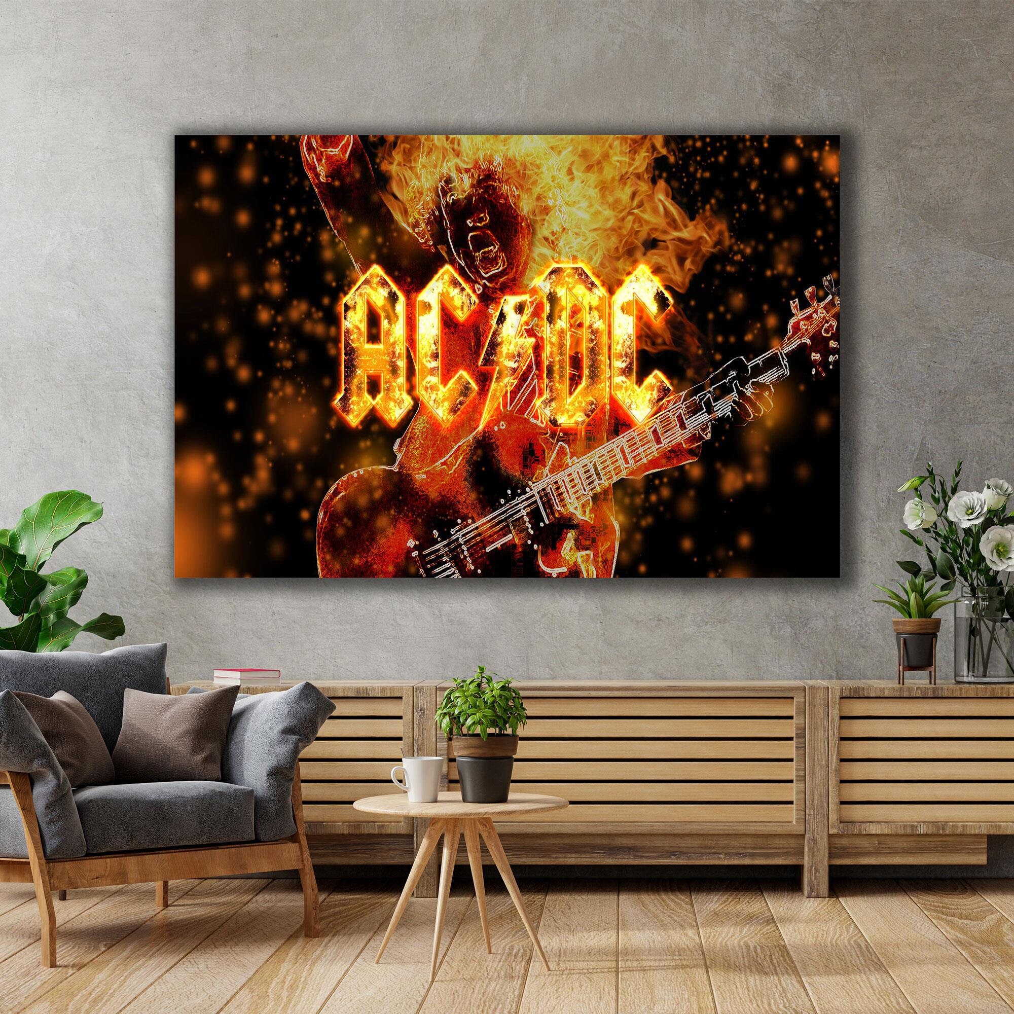 Ac Dc Wall Art, Music Group Canvas Art, Rock Music Wall Art, Flame Art ...