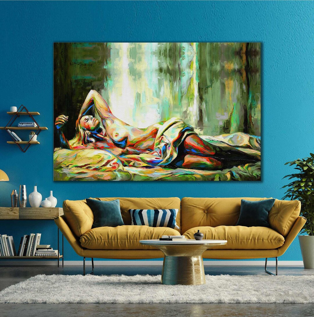Nude Woman Lying on Bed Roll up Canvas Stretched Canvas Art Etsy