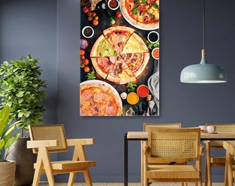 Pizza Wall Art, Italian Cuisine Canvas Art, Fast Food Wall Art Decor, Roll Up Canvas, Stretched Canvas Art, Framed Wall Art Painting