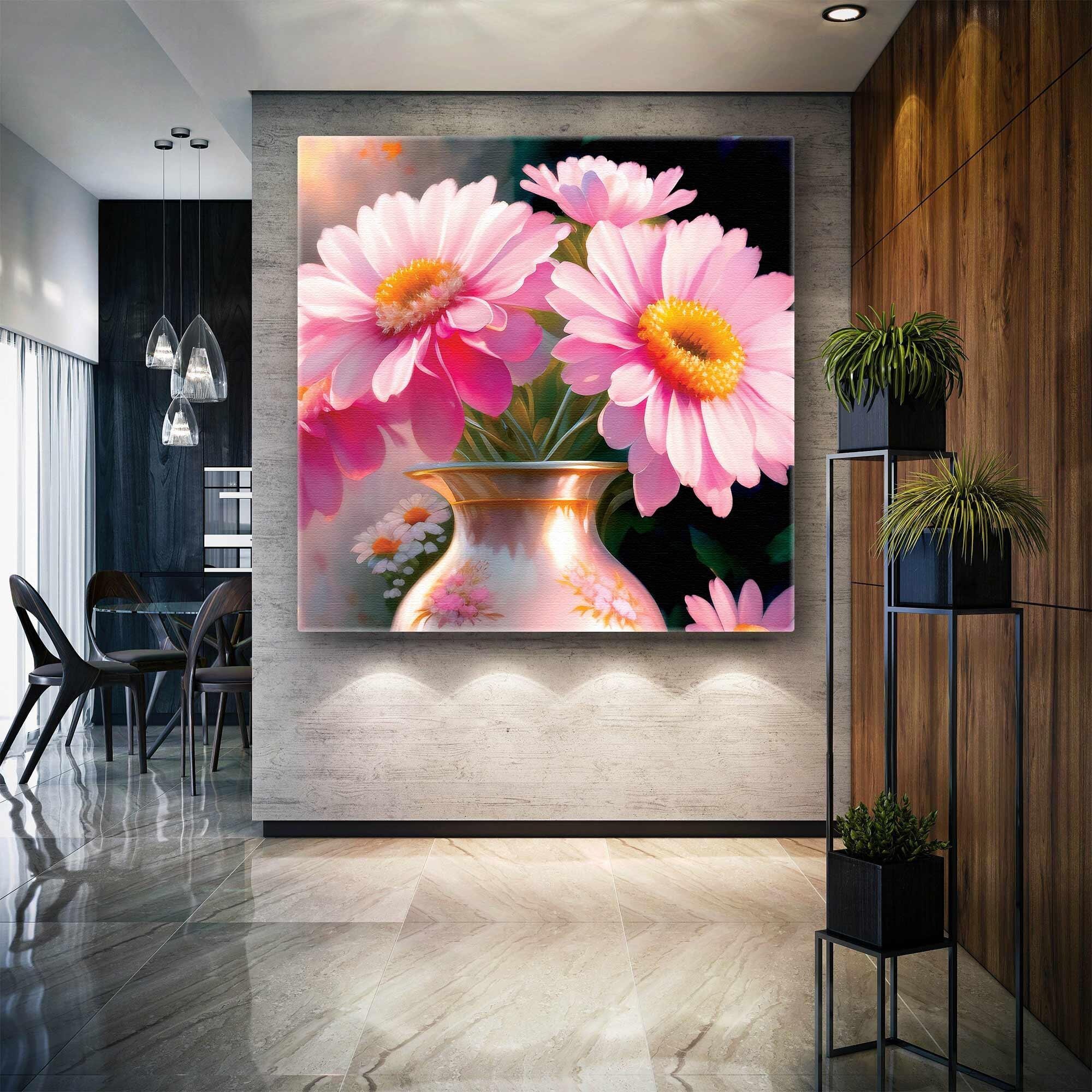 Pink Flower Wall Art, Flower Canvas Art, Living Room Wall Art, Roll up Canvas, Stretched Canvas