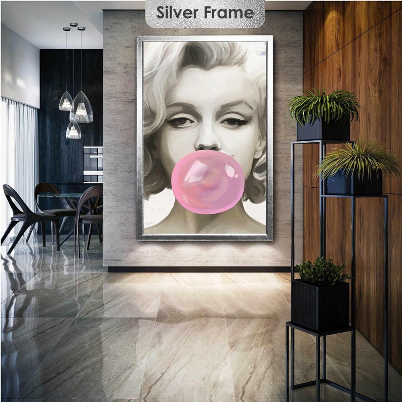 Marilyn Monroe Wall Art, Pink Gum Blown Canvas Art, Living Room Wall