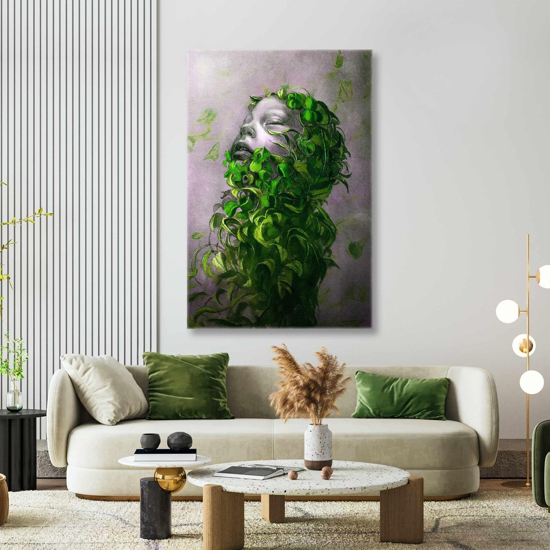 Tableau Toile Abstrait WALLARENA - Femme Et Fleurs, Moderne, Grand Format, Noir Et Blanc