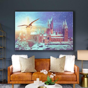 Tableau Toile 5 Panneaux "Voyage à Poudlard La Nuit" - 170x80 Cm - Prêt à Accrocher, Fabriqué En Allemagne