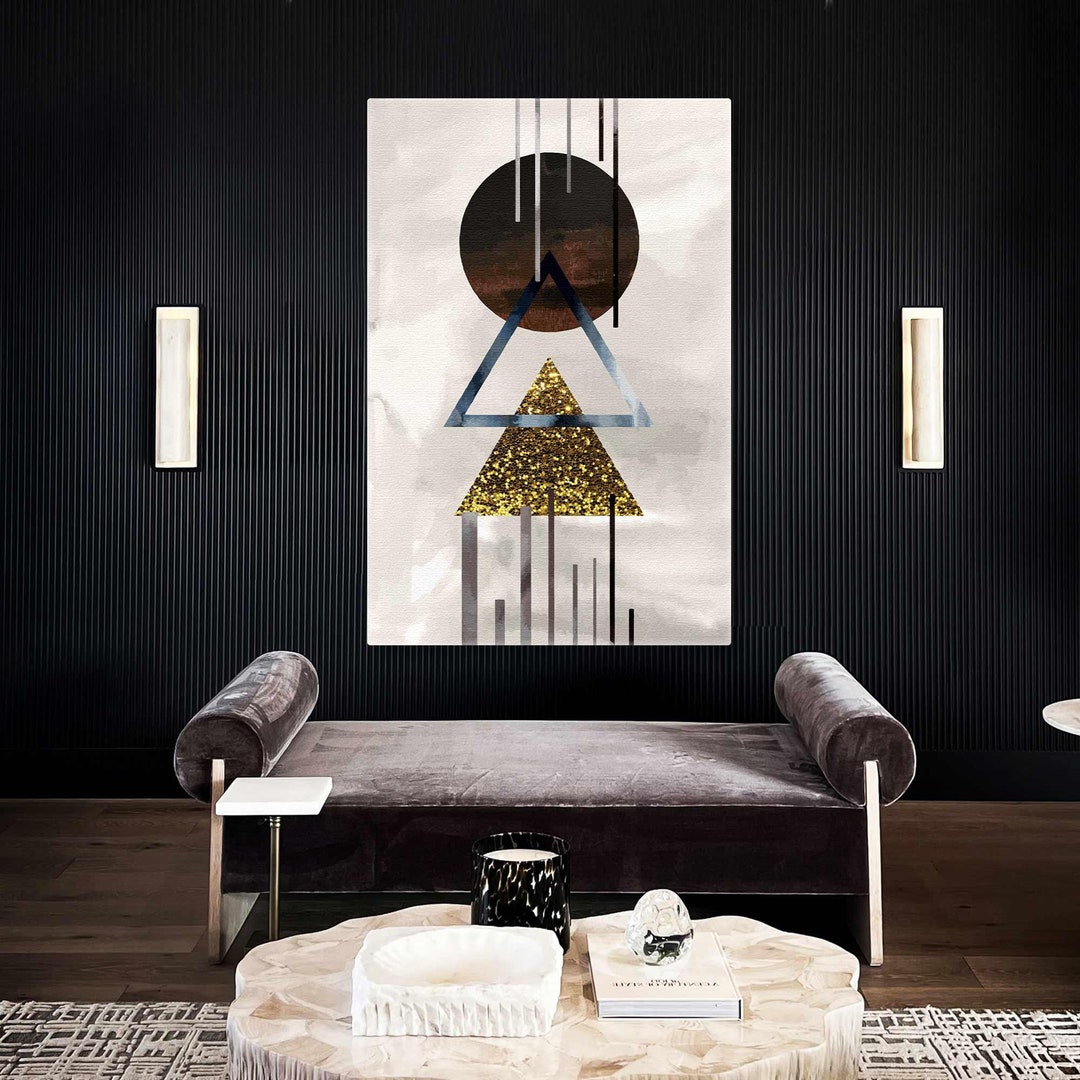 Triangle Wall Art, Gold Detail Canvas Art, Modern Wall Decor, Roll up