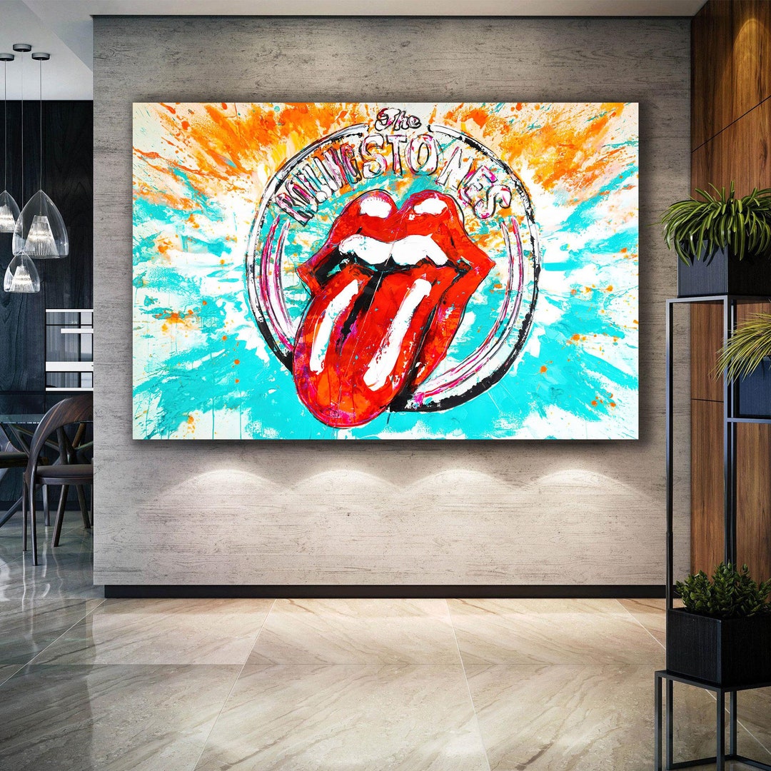 The Rolling Stones Wall Art, Rock Music Canvas Art, Red Lip Wall Decor, Roll up Canvas