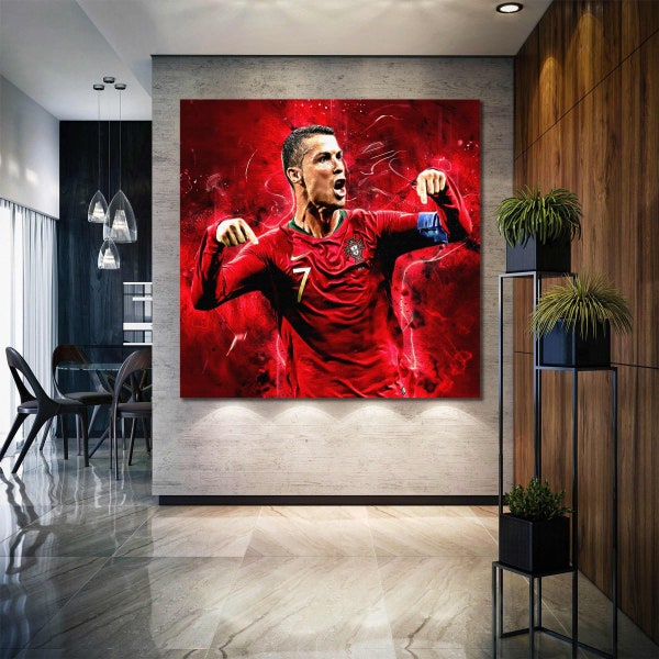 Cristiano Ronaldo Portugal Cr7 Football Ambition Roll Up Canvas, Stretched Canvas Art, Framed Wall Art Painting