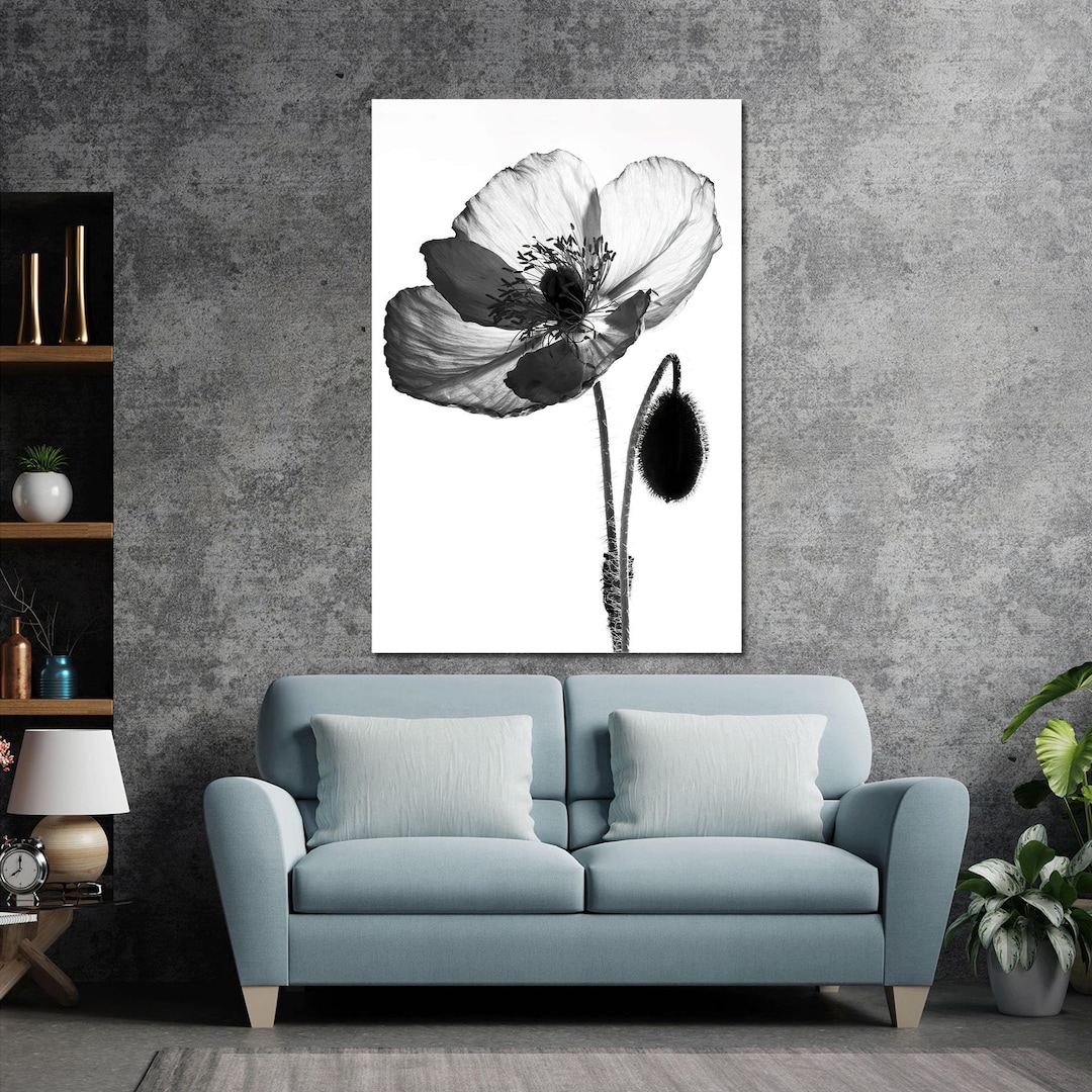Black White Flower Wall Art, Nature Canvas Art, Macro Shot Wall Decor