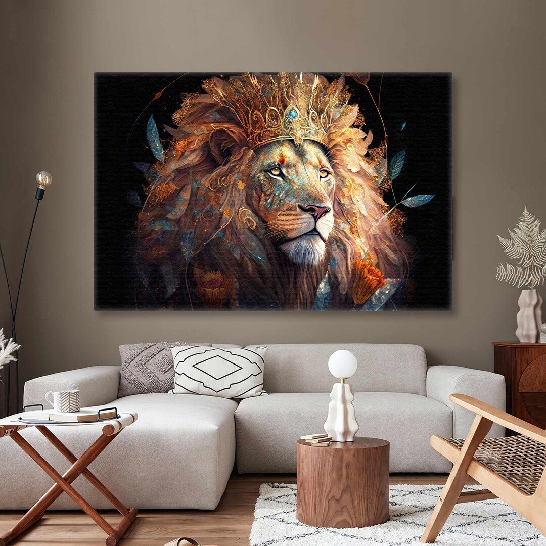 Crowned Lion King Wall Art, Fantastic Canvas Art, Animal Wal Decor