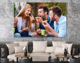 Friends Group Eating Pizza Wall Art, Pizzeria Wall Decor, Roll Up Canvas, Stretched Canvas Art, Framed Wall Art Painting