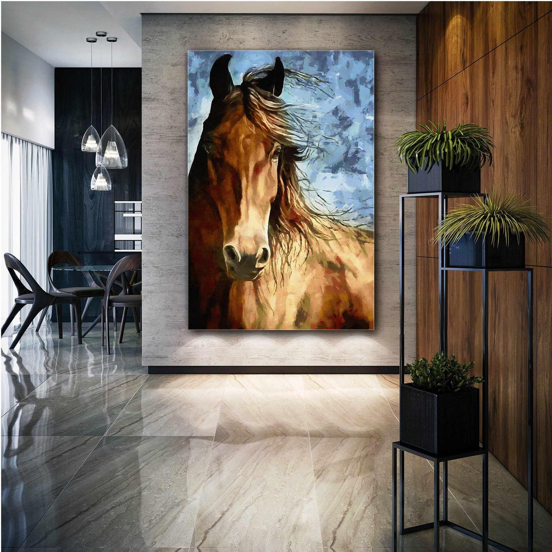 Brown Horse Wall Art, Animal Canvas Ar, Nature Wall Decor, Roll up