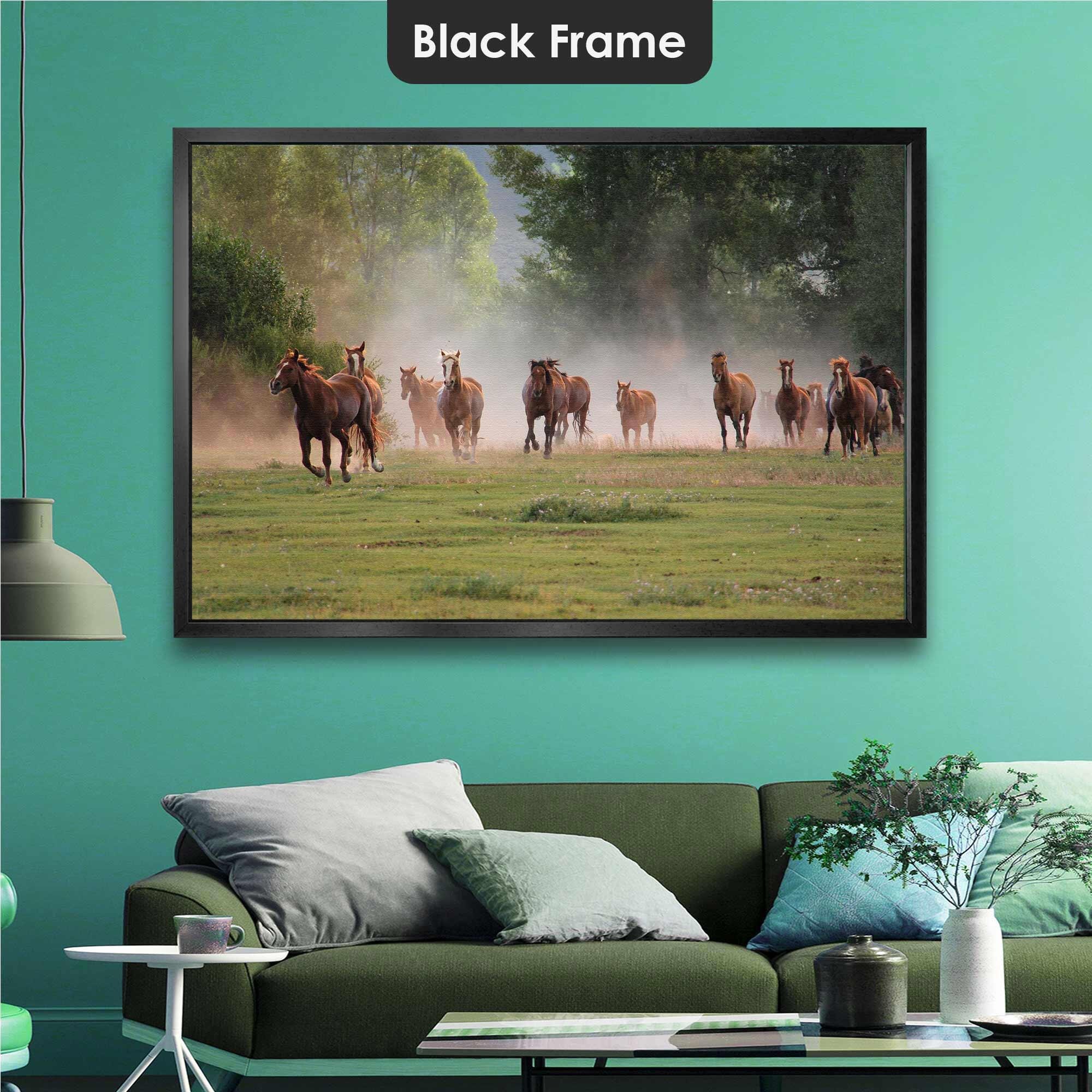 Running Horses Wall Art, Nature Canvas Art, Living Room Wall Decor