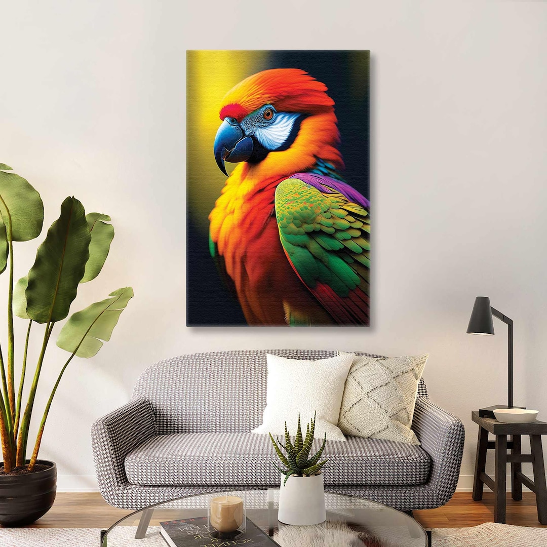 Parrot Wall Art, Macaw Parrot Canvas Art, Bird Wall Art Decor, Roll up