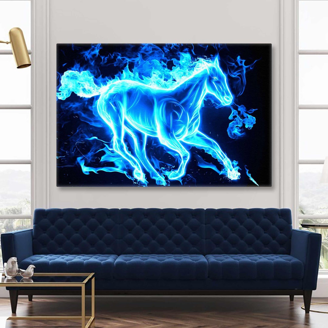 Blue Light Horse Wall Art, Animal Canvas Art, Modern Room Decor, Roll
