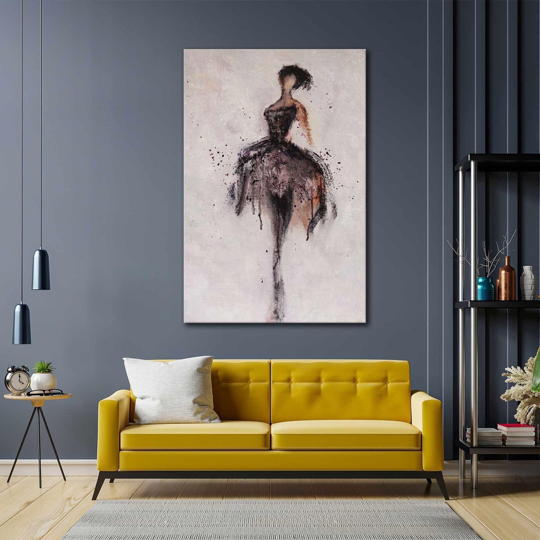Dress Wall Art Woman Silhouette Canvas Art Living Room Wall Etsy