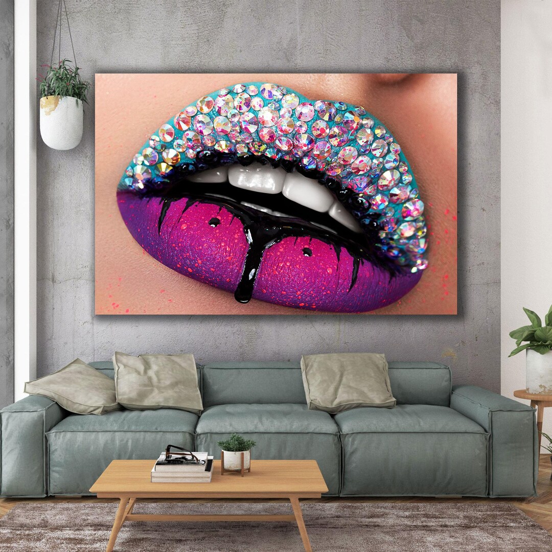 Tableau D'art Mural Imprimé Sur Toile 'Fashion Lips' - Pièce D'art Abstrait Prête à Accrocher