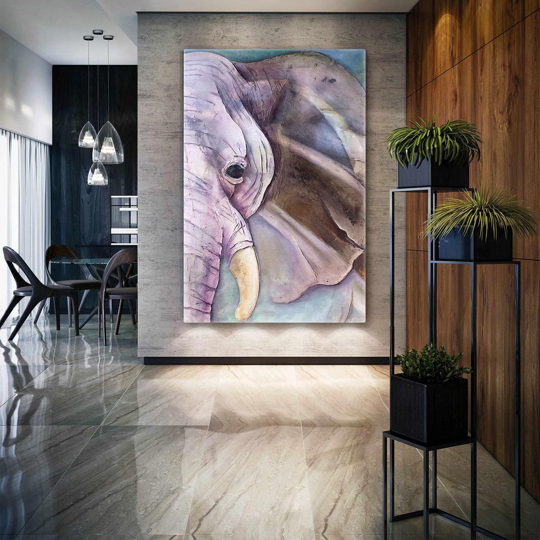 Elephant Face Wall Art, Animal Wall Decor, Roll up Canvas, Stretched