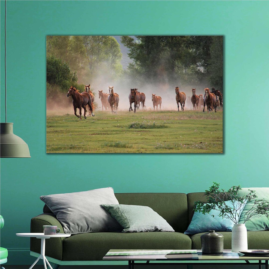 Running Horses Wall Art, Nature Canvas Art, Living Room Wall Decor