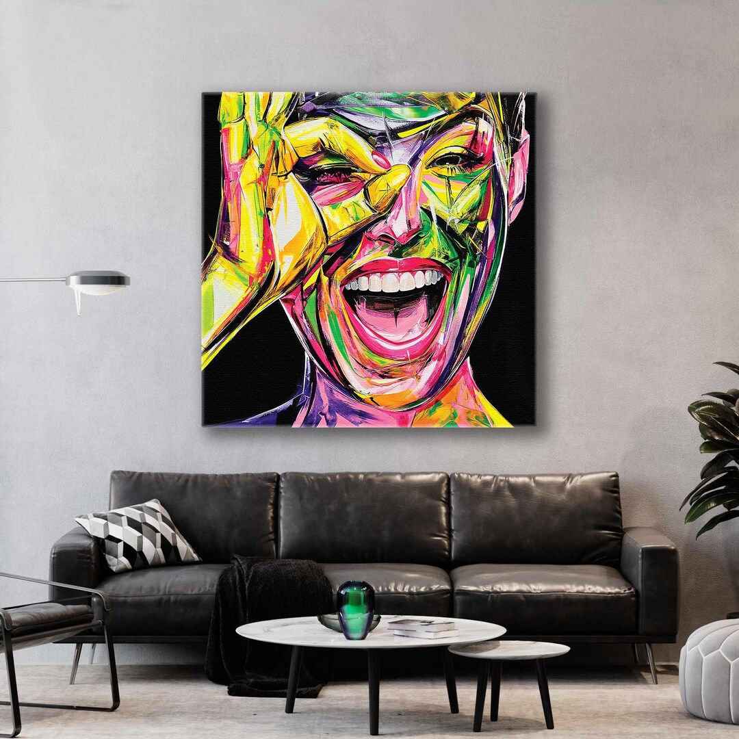 Laughing Model Illustration Street Art Roll up Canvas Etsy