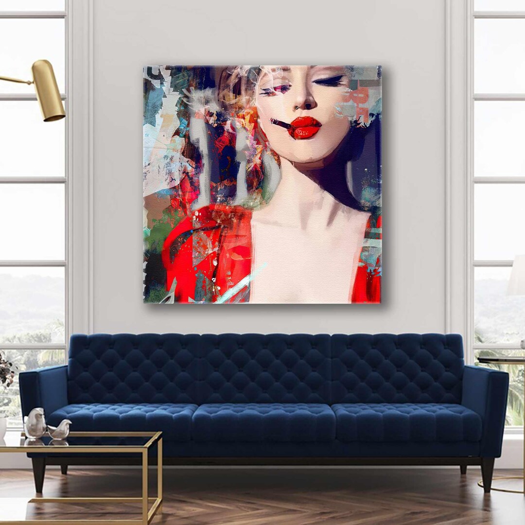 Sexy Girl With Red Lipstick Wall Art, Modern Wall Art Decor, Roll up ...