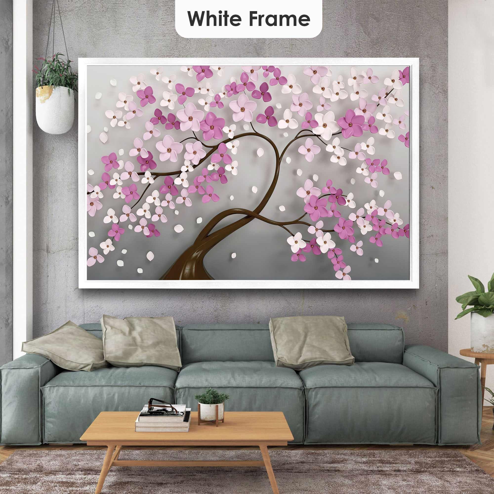 Pink Flower Wall Art, Porcelain Tree Canvas Art, Living Room Wall Decor ...