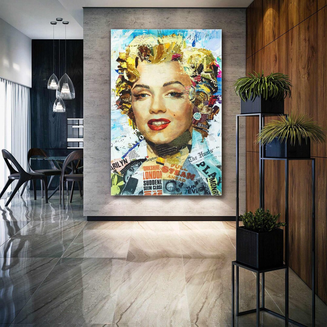 Marilyn Monroe Portrait Wall Art, Collage Canvas Art, Living Room Wall Decor, Roll up Canvas