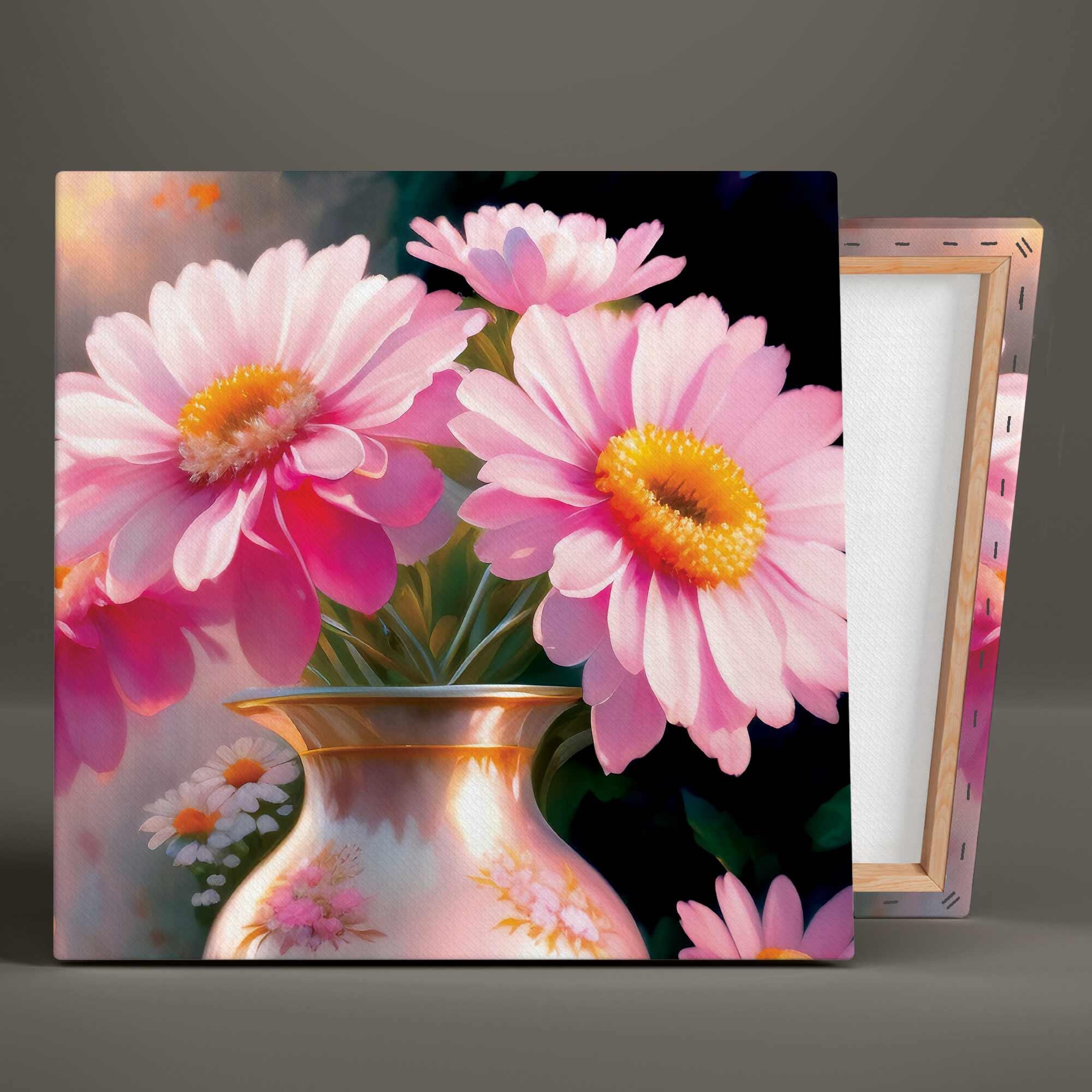 Pink Flower Wall Art, Flower Canvas Art, Living Room Wall Art, Roll up