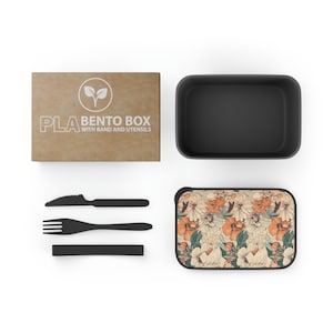 Portable lunch box. Eco-friendly bento box.Travel food container.Bento Box with Band and Utensils.Reusable container.Lunch box with utensils