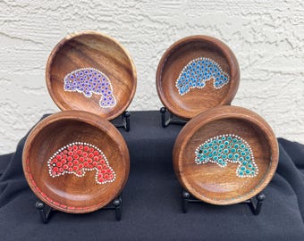 Manatee Trinket Bowl – Hand Painted Acacia Wood Bowl – Coastal Beach Decor – Small Jewelry Dish