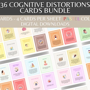 Cognitieve vervormingskaarten Flashcards, denkfouten, nutteloos denken, cognitieve gedragstherapie, zelfhulpkaarten, copingvaardigheden CBT