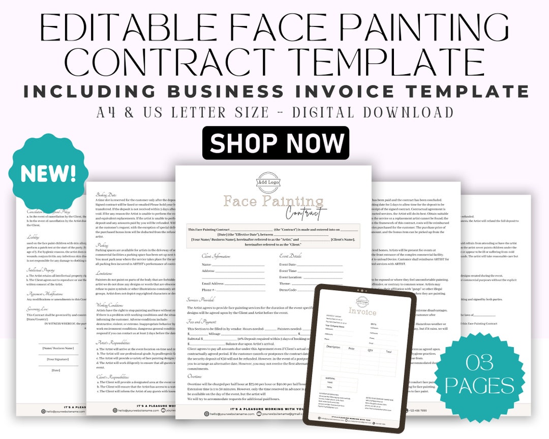 Editable Face Painting Contract Template Painting Artist Etsy