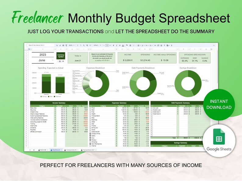 Monthly Budget Spreadsheet Google Sheets Template Freelancer - Etsy