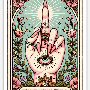The Finger Tarot Card vinyl sticker, waterdicht. Perfect voor je laptop, bidon, gitaarkoffer, koeler of waar je maar wilt.