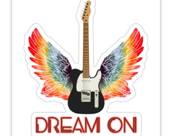 Dream On Gitarre Vinyl Aufkleber, wasserfest. Perfekt für Ihren Laptop, Wasserflasche, Gitarrenkoffer, Kühlbox oder überall, wo Sie sie ablegen möchten.