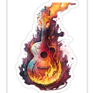Flaming Guitar Vinyl Sticker