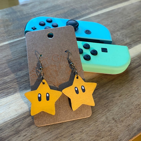 Mario Super Star Earrings | Super Mario Jewelry | Video Game Accessories | Cute Wearables | Gamer Gifts | Kawaii Things | Nintendo Stuff