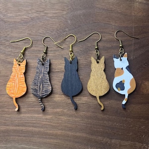 Wooden Cat Earrings | Calico, Tabby, White, Grey, Black Cats | Kitty Jewelry | Cat Mom Gifts | Lightweight Earrings